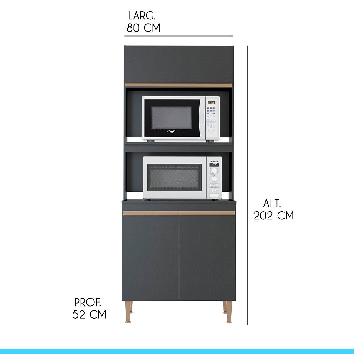 Armário Cozinha para Forno e Microondas Sabrina 80 Cm MDP Preto Texturizado 0453 - MENU - 3