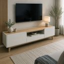 Ver imagem 7 de Rack Bancada TV 2 Portas Arredondadas 180cm Nicho e Pés de Madeira R1496 Bege Arenas Carvalho Tropic
