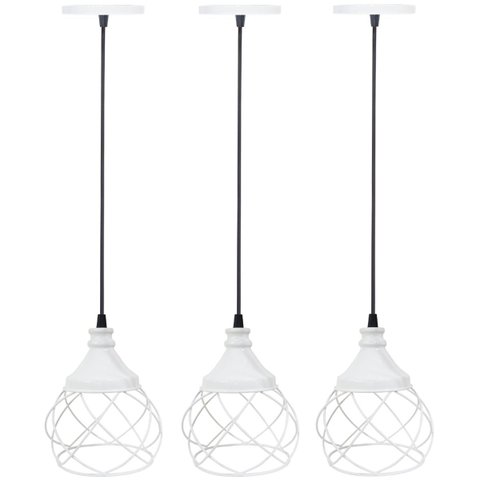 3 Pendentes Aramado Esfera Balonê Branco Lustre Luminária Teto Regulável Sala Cozinha Industrial Agp