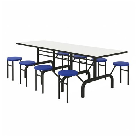 Mesa para Refeitório Escamoteável 08 Lugares Mdp Branco de 25 Mm - Assento Azul - 50801