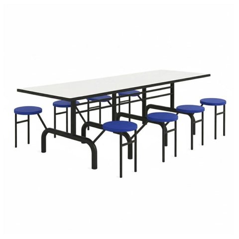 Mesa para Refeitório Escamoteável 08 Lugares MDP Branco de 25 mm - Assento Azul - 50801