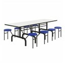 Ver imagem 1 de Mesa para Refeitório Escamoteável 08 Lugares MDP Branco de 25 mm - Assento Azul - 50801