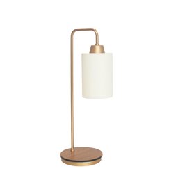 Abajur Retro Dourado Canopla Louro Freijó Cúpula Tecido Cru:dourado/louro Freijó - 1