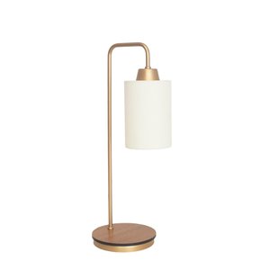 Abajur Retro Dourado Canopla Louro Freijó Cúpula Tecido Cru:dourado/louro Freijó