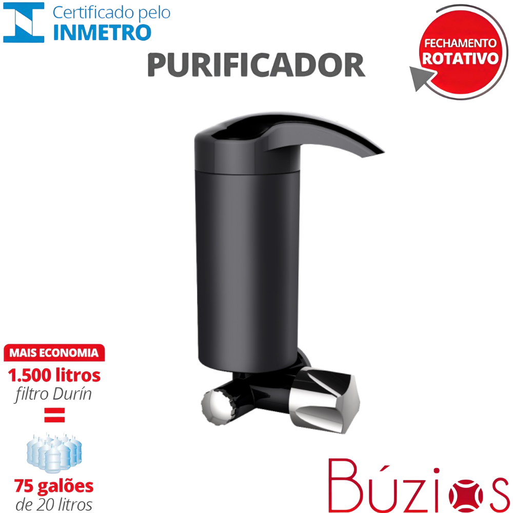 Purificador sem Torneira de Parede Fech. Rotativo Búzios 1/2'' e 3/4'' Cor Preto e Cromado Durín - 2