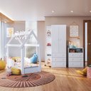 Ver imagem 1 de Conjunto Infantil Guarda Roupa com Nichos Cômoda e Cama Montessoriana Branco