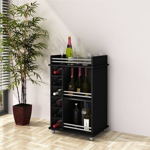 Adega Bar para 6 Garrafas 3 Prateleiras Ibiza Preto
