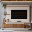 Ver imagem 1 de Estante Home para Tv até 65 Polegadas com 2 Portas Efeito Ripado 3d Off White Perolizado/jequitiba
