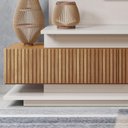 Ver imagem 6 de Estante Home para Tv até 65 Polegadas com 2 Portas Efeito Ripado 3d Off White Perolizado/jequitiba
