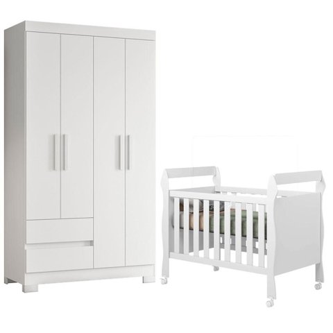 Berço Americano Mini Cama Soninho com Guarda Roupa Olimpia Branco Flex - Móveis Albatroz