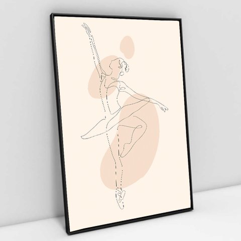 Quadro Decorativo em Canvas Abstrato Ballet em Linhas - Moldura Preta - 90 x 60cm