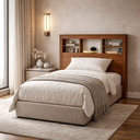 Ver imagem 1 de Cabeceira Cama Box Solteiro 97cm Nicho Prateleira MDF Moderna Lisboa MDP para Quarto Cinamomo