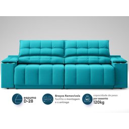 Sofá com Porta Copos Carregador USB Ret Rec Samurai 2,50m Velosuede Turquesa - NETSOFAS - 4