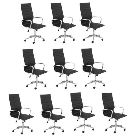 Kit 10 Cadeiras de Escritório Presidente Esteirinha em Corino Sevilha