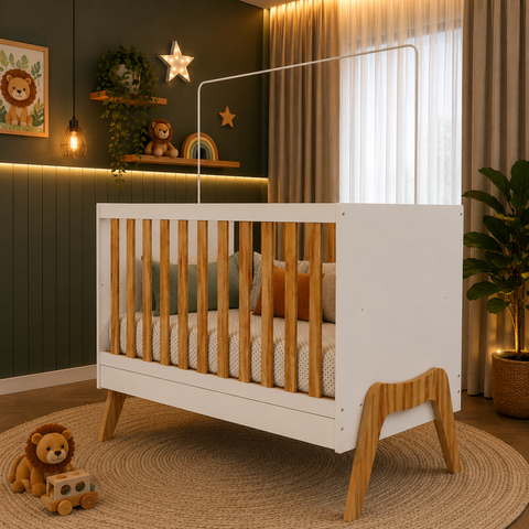 Berço Peroba Guti Branco c/ Amêndoa Multifuncional Infantil