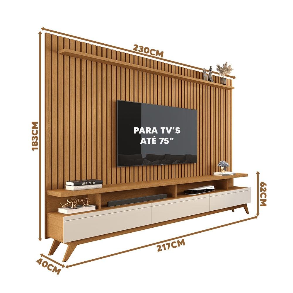 Rack com Painel Ripado para Tv até 75 Polegadas 1.8 Nature Off White Versátil Giga Móveis - 4