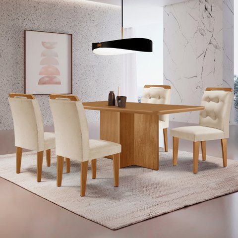 Mesa de Jantar Olímpia 120cm Mdf Canto Copo e com 4 Cadeiras Carol