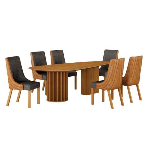 Conjunto Sala de Jantar Mesa Orgânica 200cm 6 Cadeiras Belle sem Tampo Vidro Cinamomo/Sintético Terr