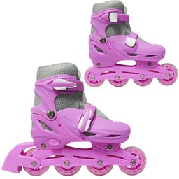 Patins Roller In Line 4 Rodas Em Linha Infantil Feminino + Acessórios Rosa Importway - 37 - 4 Patins Roller In Line 4 Rodas Em Linha Infantil Feminino + Acessórios Rosa Importway - 37 - 4