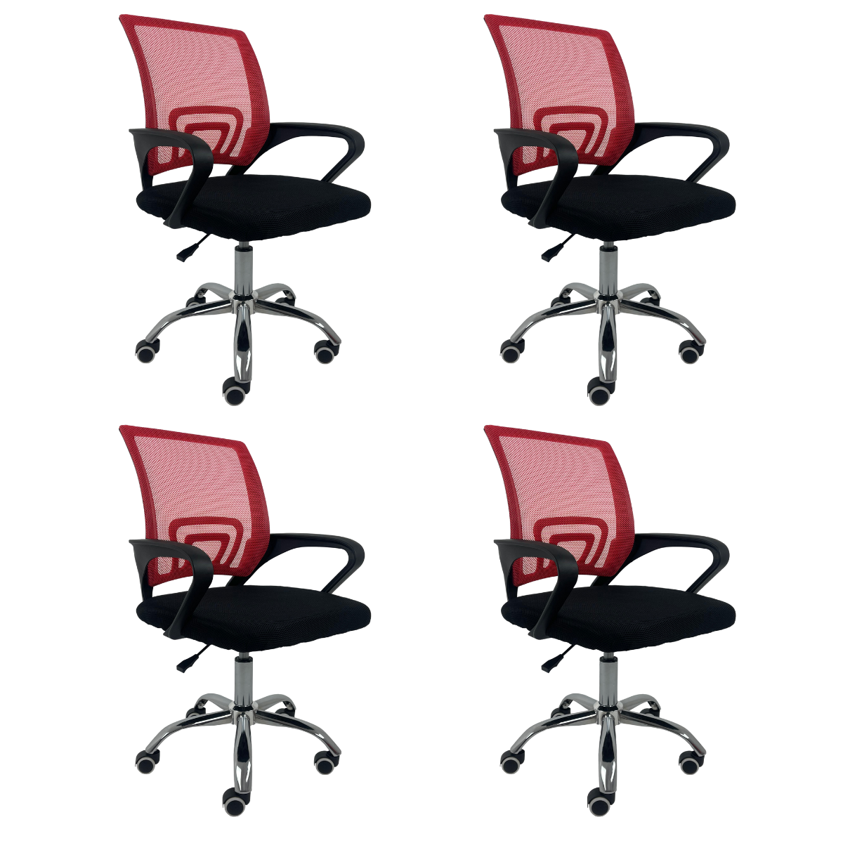 Kit 4 Cadeiras de Escritório Begonia Tela Mesh Ergonômica Giratória - Preto e Vermelho