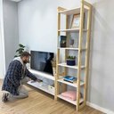 Ver mais imagens de Rack TV Slim Linea 141,5cm Madeira Pinus com Estante Branco e Natural Artfactory Design 6