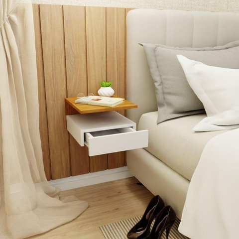 Mesa de Cabeceira Suspensa 1 Gaveta Inferior Branco