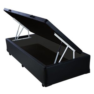 Base Cama Box Baú Solteiro Couro Sintético Preto 43x88x188
