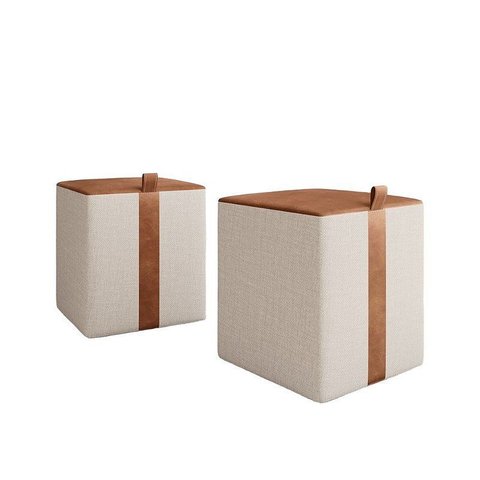 2 Puff Quad. Éros Cr. Ln. Bege Car.