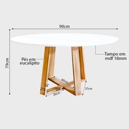 Mesa Eames Eiffel Jantar Livia Tampo Redondo 90cm Pés Madeira Maciça - Branca - 3