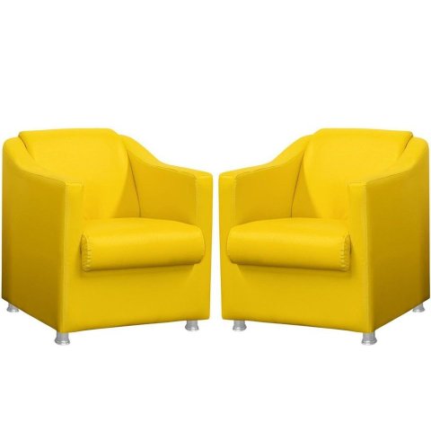 Kit 2 Poltronas Decorativa Biane Couro Amarelo Pés Cromado Mz Decor