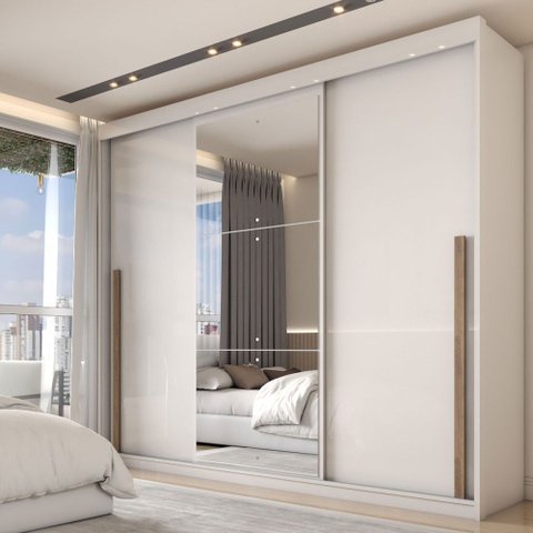 Guarda-roupa Casal Arcadia 3 Portas 6 Gavetas com Espelho Branco - Panorama Móveis