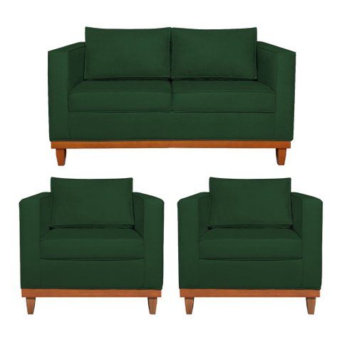 Kit Sofá 3 Lugares e 2 Poltronas Europa 180 cm Estilo Conforto e Elegância Suede Verde - Amarena