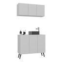 Ver imagem 1 de Conjunto Gabinete de Banheiro e Armário Aéreo 3 Portas Retrô Multimóveis Mp5055 Branco/preto