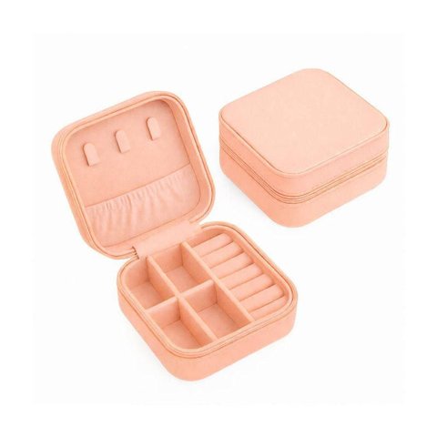 Porta Joias Mini Viagem Couro Sintético 10cm x 10cm Salmão