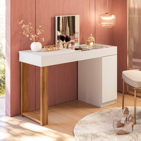 Escrivaninha Mesa Escritório Penteadeira 121cm com Espelho 1 Porta Love