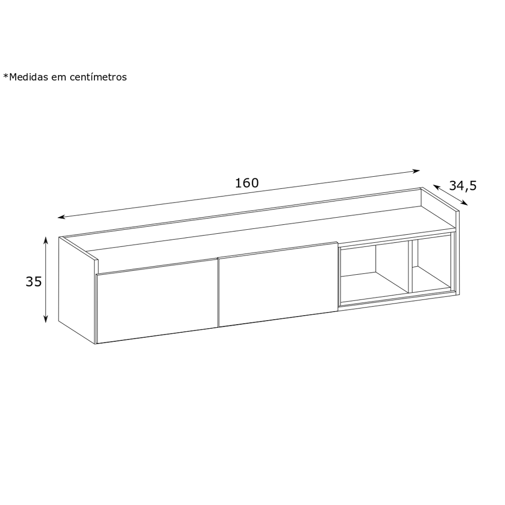 Rack para TV 160cm 02 Portas 02 Nichos Rak2037-Prme Estilare Preto - 2