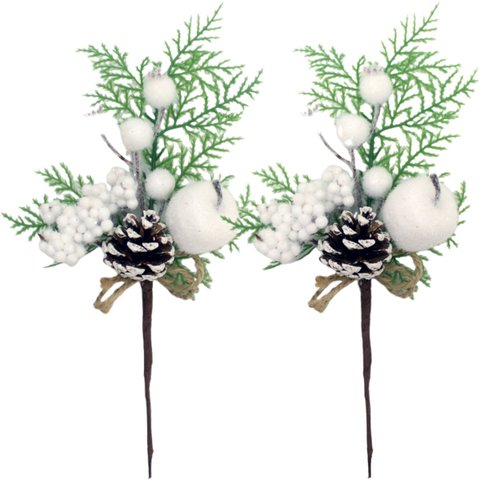 Kit 2 Enfeite Natal Galho Pick Berry Nevado Artificial 29cm