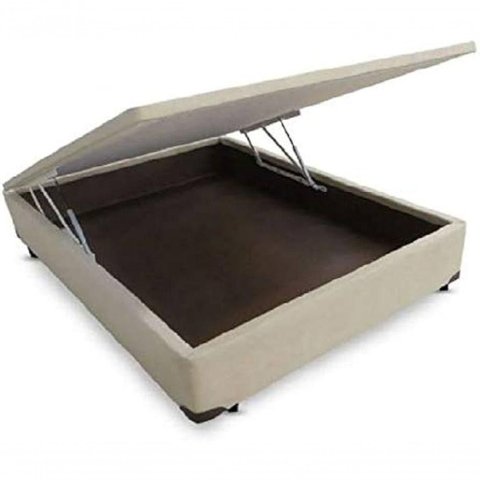 Cama Box Baú Casal em Suede Bege com Pistão a Gás - 138x188