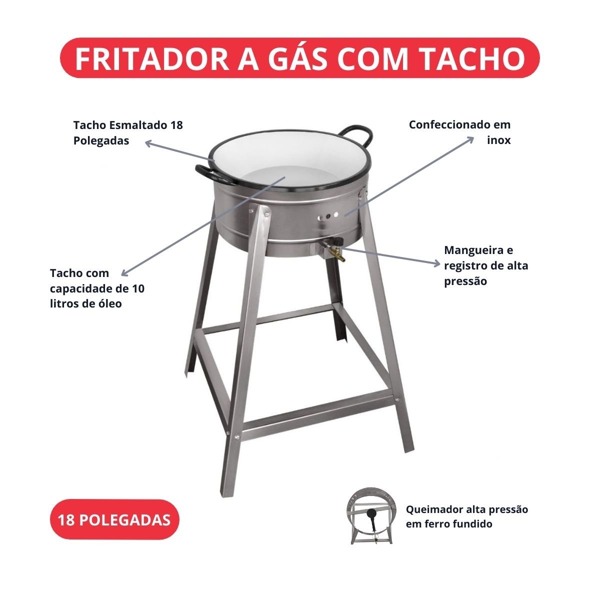 Fritador a Gás com Tacho Inox 18 Polegadas 10l Cefaz - 2