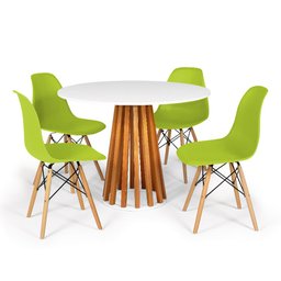 Conjunto Mesa de Jantar Talia Amadeirada Branca 100cm com 4 Cadeiras Eames Eiffel - 1