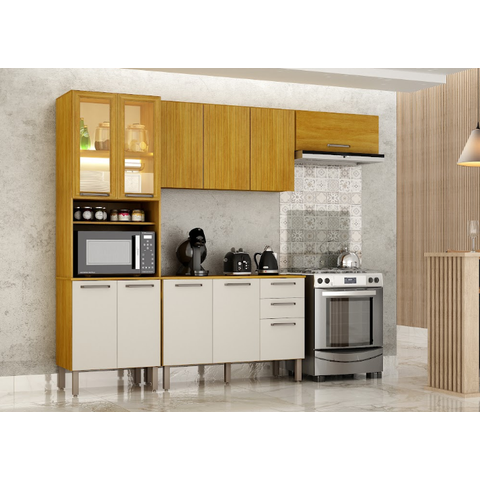 Cozinha Malta Paneleiro com Cristaleira 11 Portas - CHF Móveis:Cinamomo/Off