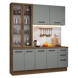 Armário de Cozinha Completa 190cm com Cristaleira Agata Madesa Rustic Cinza - 10