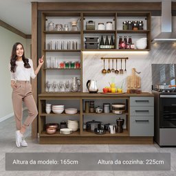 Armário de Cozinha Completa 190cm com Cristaleira Agata Madesa Rustic Cinza - 8