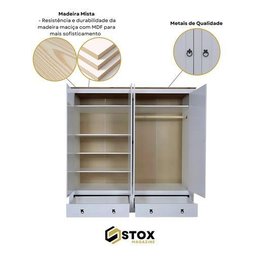 Guarda Roupas Branco 4 Portas 2 Gavetas Madeira Mista:branco - 2