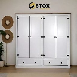 Guarda Roupas Branco 4 Portas 2 Gavetas Madeira Mista:branco - 4