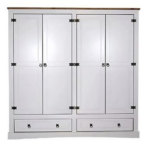 Guarda Roupas Branco 4 Portas 2 Gavetas Madeira Mista:branco