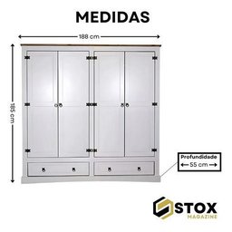 Guarda Roupas Branco 4 Portas 2 Gavetas Madeira Mista:branco - 3