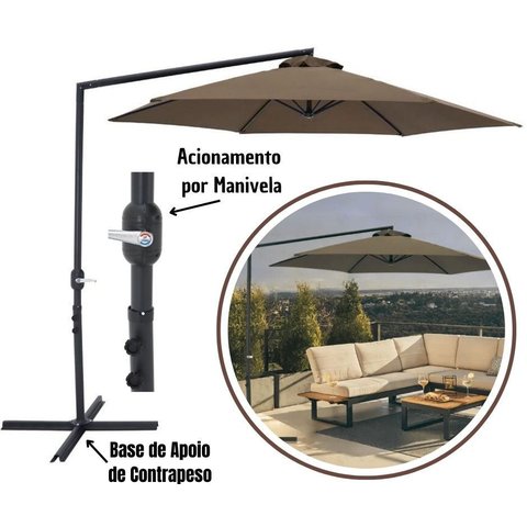 Ombrelone Lateral Bel Veneza 3 Metros Guarda Sol Suspenso Luxo de Piscina e Varanda com Base em Cruz