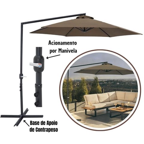 Ombrelone Lateral Bel Veneza 3 Metros Guarda Sol Suspenso Luxo de Piscina e Varanda com Base em Cruz