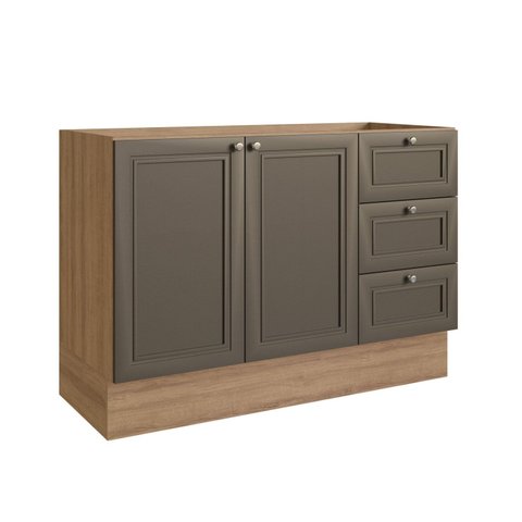 Balcão para Pia 120cm 2 Portas 3 Gavetas Classica Marrom/Montana/Bronze